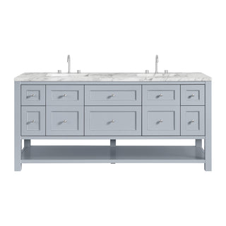 72 Inch Breckenridge Freestanding Vanity in Serenity Blue / Carrara White Top
