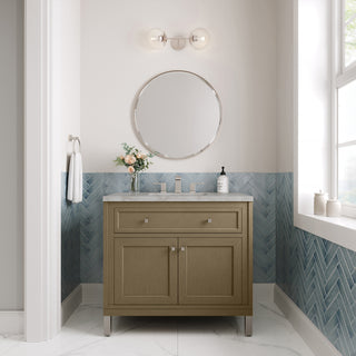 36 Inch Chicago Freestanding Vanity in Walnut Whisper / Victorian Silver Top