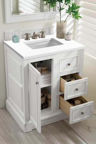 31.25 Inch De Soto Freestanding Vanity in Bright White / White Zeus Top