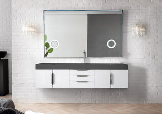 72.5 Inch Mercer Island Floating Vanity in Glossy White / Dusk Grey Glossy Top