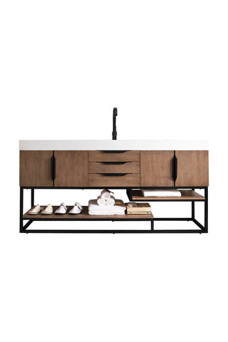 72.375 Inch Columbia Freestanding Vanity in Latte Oak / Glossy White Top