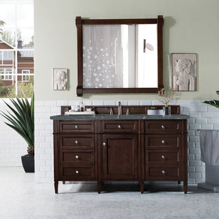 60 Inch Brittany Freestanding Vanity in Burnished Mahogany / Parisien Bleu Top