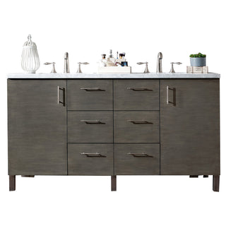 60 Inch Metropolitan Dual Mount Vanity in Silver Oak / Eternal Jasmine Pearl Top