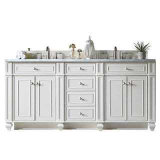 72 Inch Bristol Freestanding Vanity in Bright White / Arctic Fall Solid Surface Top