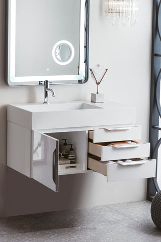 35.375 Inch Columbia Floating Vanity in Glossy White / Glossy White Top