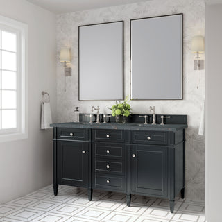 60 Inch Brittany Freestanding Vanity in Black Onyx / Parisien Bleu Top