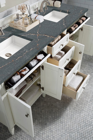 72 Inch Brittany Freestanding Vanity in Bright White / Parisien Bleu Top
