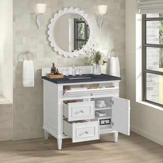 36 Inch Lorelai Freestanding Vanity in Bright White / Charcoal Soapstone Top