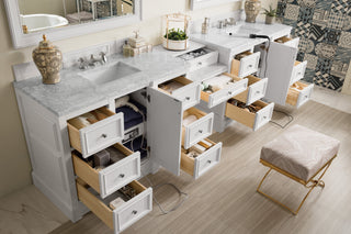 120.5 Inch De Soto Freestanding Vanity in Bright White / Carrara White Top