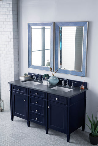 60 Inch Brittany Freestanding Vanity in Victory Blue / Charcoal Soapstone Top