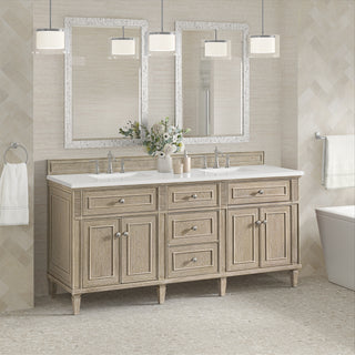 72 Inch Lorelai Freestanding Vanity in Whitewashed Oak / White Zeus Top