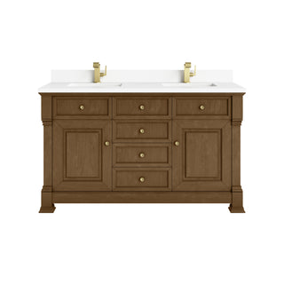60 Inch Brookfield Freestanding Vanity in Honey Oak / White Zeus Top