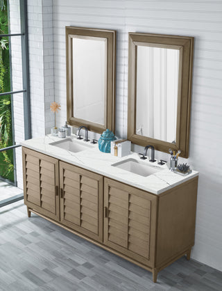 72 Inch Portland Freestanding Vanity in Whitewashed Walnut / Ethereal Noctis Top