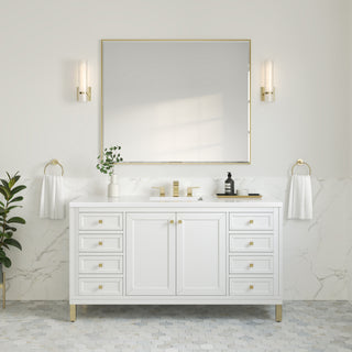 60 Inch Chicago Freestanding Vanity in Glossy White / White Zeus Top
