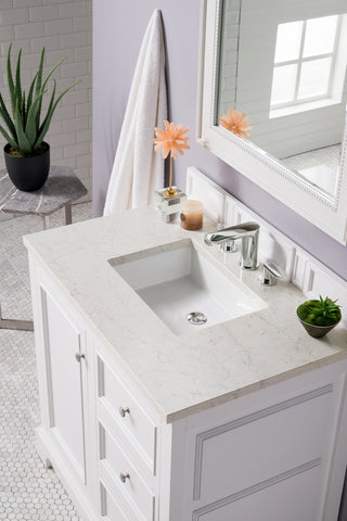 37.25 Inch De Soto Freestanding Vanity in Bright White / Eternal Jasmine Pearl Top