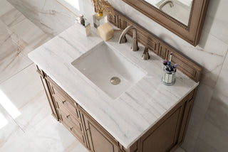 36 Inch Bristol Freestanding Vanity in Whitewashed Walnut / Arctic Fall Solid Surface Top