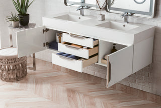 58.875 Inch Columbia Floating Vanity in Glossy White / Glossy White Top