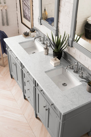 72 Inch Brittany Freestanding Vanity in Urban Gray / Eternal Jasmine Pearl Top