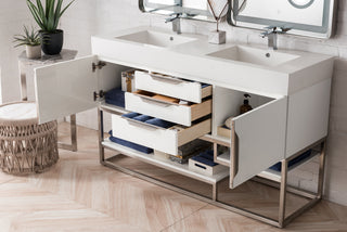 58.875 Inch Columbia Freestanding Vanity in Glossy White / Glossy White Top