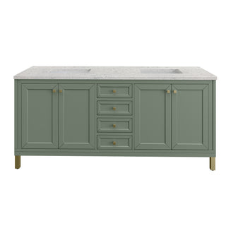 72 Inch Chicago Freestanding Vanity in Smokey Celadon / Eternal Jasmine Pearl Top