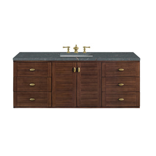 60 Inch Amberly Dual Mount Vanity in Mid-Century Walnut / Parisien Bleu Top