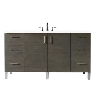 60 Inch Metropolitan Dual Mount Vanity in Silver Oak / White Zeus Top
