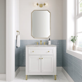 30 Inch Chicago Freestanding Vanity in Glossy White / Victorian Silver Top