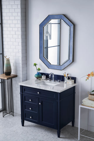 36 Inch Brittany Freestanding Vanity in Victory Blue / Carrara White Top