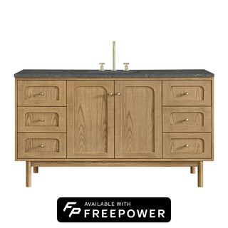 60 Inch Laurent Dual Mount Vanity in Light Natural Oak / Parisien Bleu Top