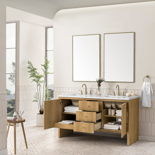 60 Inch Hudson Freestanding Vanity in Light Natural Oak / White Zeus Top