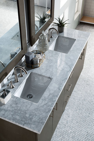 72 Inch Metropolitan Dual Mount Vanity in Silver Oak / Carrara White Top
