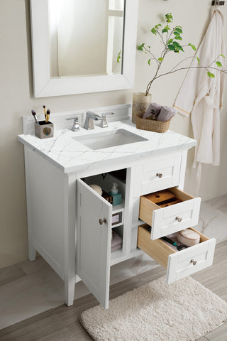 36 Inch Palisades Freestanding Vanity in Bright White / Ethereal Noctis Top