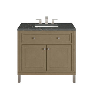 36 Inch Chicago Freestanding Vanity in Walnut Whisper / Parisien Bleu Top
