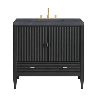 36 Inch Myrrin Freestanding Vanity in Carbon Oak / Charcoal Soapstone Top