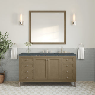 60 Inch Chicago Freestanding Vanity in Walnut Whisper / Parisien Bleu Top