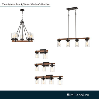 Taos 5-Light Chandelier Ceiling Light Matte Black/Wood Grain
