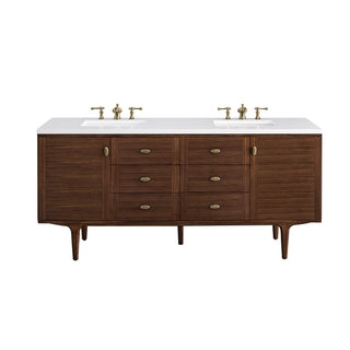 72 Inch Amberly Dual Mount Vanity in Mid-Century Walnut / White Zeus Top