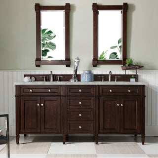 72 Inch Brittany Freestanding Vanity in Burnished Mahogany / Victorian Silver Top