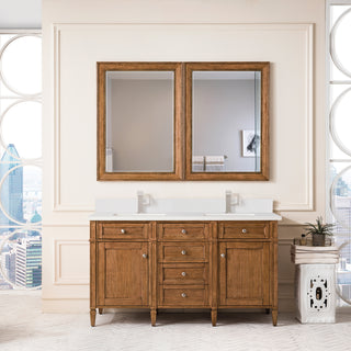 60 Inch Brittany Freestanding Vanity in Saddle Brown / White Zeus Top