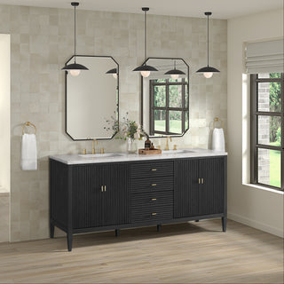 72 Inch Myrrin Freestanding Vanity in Carbon Oak / White Zeus Top