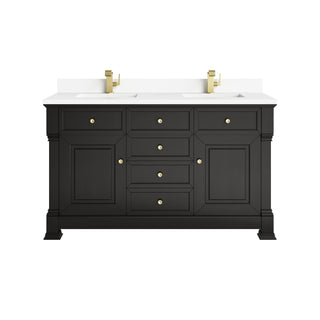 60 Inch Brookfield Freestanding Vanity in Black Onyx / White Zeus Top