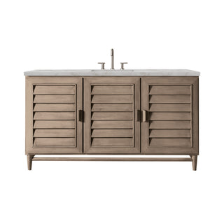 60 Inch Portland Freestanding Vanity in Whitewashed Walnut / Victorian Silver Top
