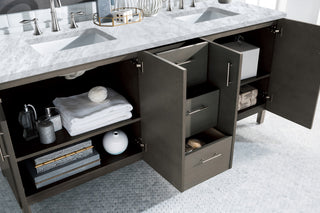 72 Inch Metropolitan Dual Mount Vanity in Silver Oak / Carrara White Top