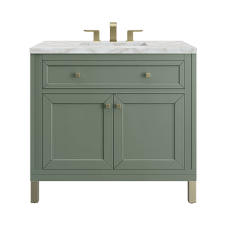 36 Inch Chicago Freestanding Vanity in Smokey Celadon / Victorian Silver Top