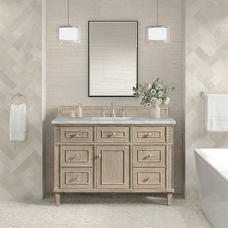 48 Inch Lorelai Freestanding Vanity in Whitewashed Oak / Victorian Silver Top