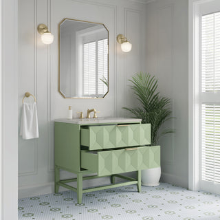 36 Inch Emmeline Freestanding Vanity in Pistachio / Victorian Silver Top