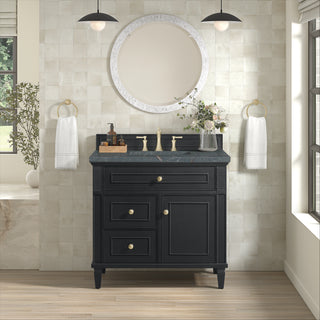 36 Inch Lorelai Freestanding Vanity in Black Onyx / Parisien Bleu Top