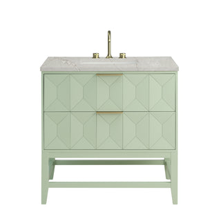 36 Inch Emmeline Freestanding Vanity in Pistachio / Victorian Silver Top