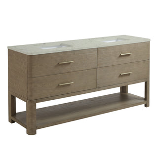 72 Inch Lucian Freestanding Vanity in Pebble Oak / Victorian Silver Top