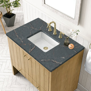 36 Inch Hudson Freestanding Vanity in Light Natural Oak / Parisien Bleu Top